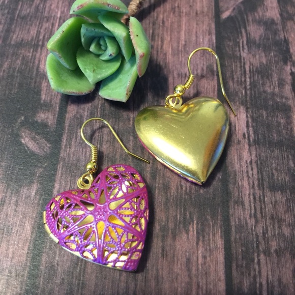 pink & iridescent purple heart locket earrings - Picture 9 of 9